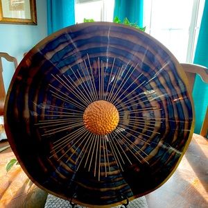 Large abstract Blue and Gold Tone Metal Wall Art.